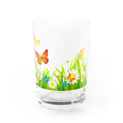 レトログラス　花畑と蝶 グラス