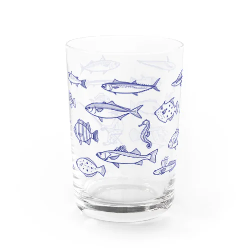 お魚　青LINE Water Glass