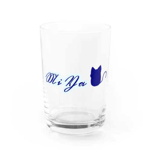 青ロゴ 猫シルエット Water Glass