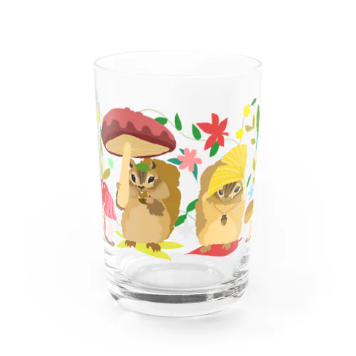 🍄🍂🐿️キノコとイチョウとリス Water Glass