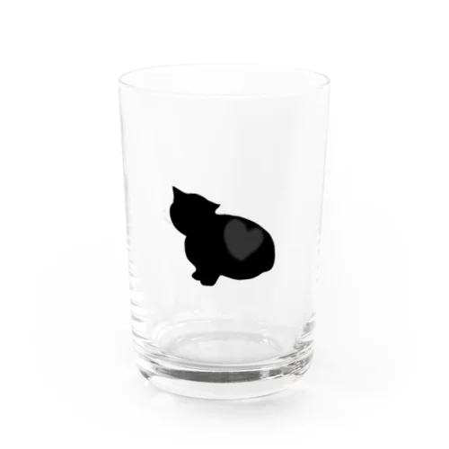 ハート柄の猫　マンチカンシルエット Water Glass