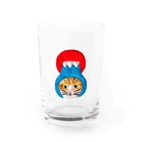 かぶる猫[富士山(初日の出)ver.](茶白猫) Water Glass