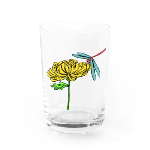 菊とトンボ Water Glass