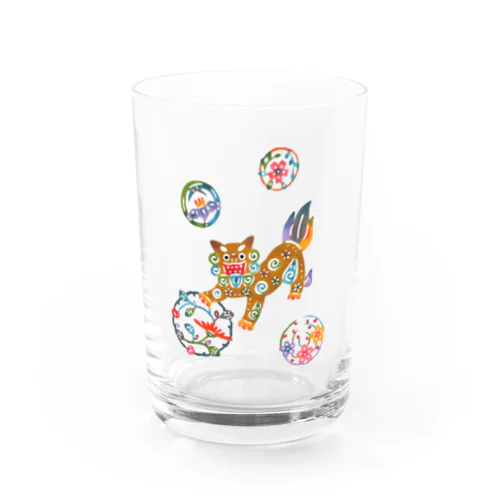 紅型柄・シーサーと花輪 Water Glass