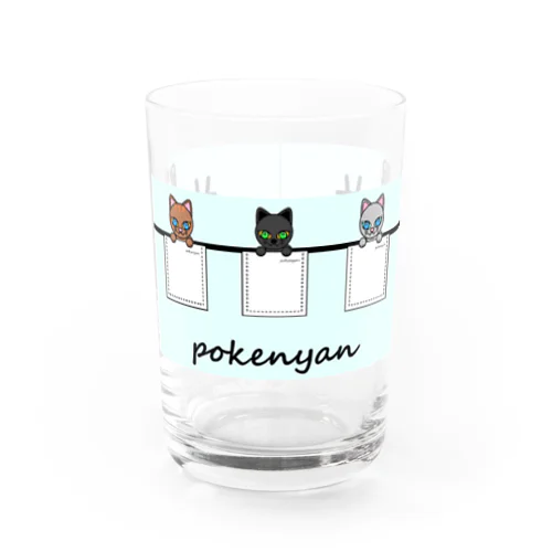 ねこ　pokenyan5　黒猫　ロシアンブルー　ハチワレ　サバトラ　三毛猫 Water Glass