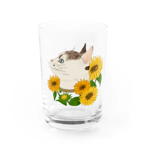 8月の誕生花と猫 Water Glass