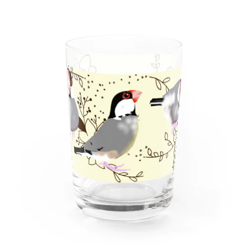 桜文鳥さん並べ（淡黄色） Water Glass