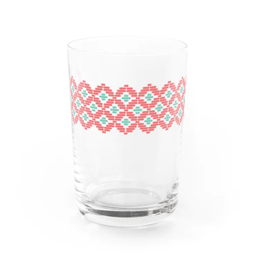 【 花畑 】レトロなこぎん刺しグラス (ピンク×ミント) Water Glass