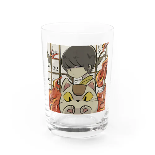 目目連とすねこすり Water Glass