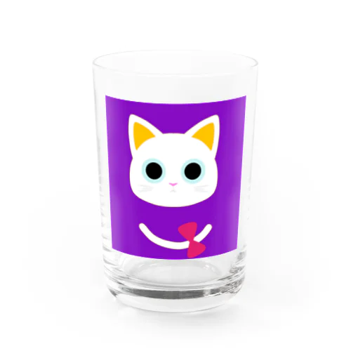 紫猫の紅色リボン Water Glass