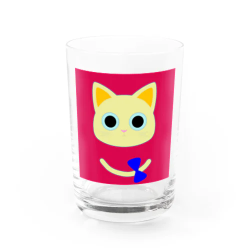 クリーム猫の青リボン Water Glass