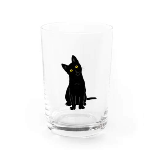 小首をかしげるあざとい黒猫ちゃん Water Glass