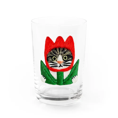 かぶる猫[チューリップ(赤色)ver.](キジ白猫) グラス