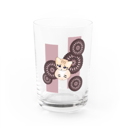 砂漠にいそうな猫さん(和柄/菊/あずき色) Water Glass