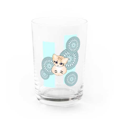 砂漠にいそうな猫さん(和柄/菊/水色) Water Glass