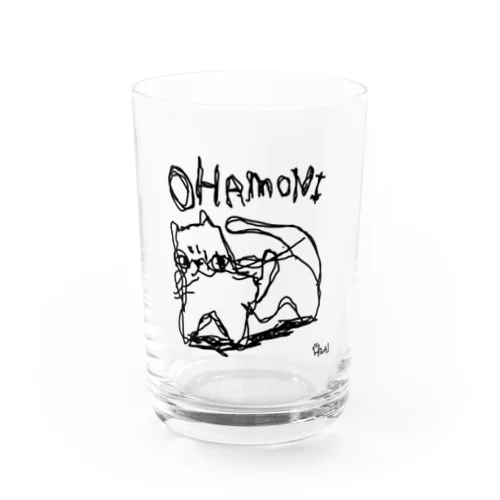 歯を磨きながら左手で描いたオハモニ cat Water Glass