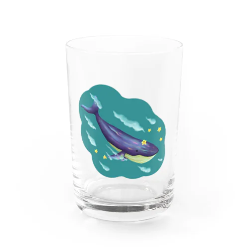 星と泳ぐシロナガスクジラ Water Glass