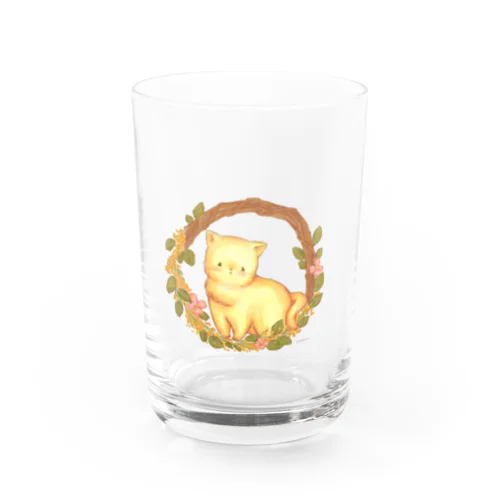 ミモザのリースとねこ Water Glass