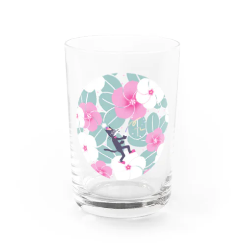 ニチニチソウスリッパネコ(お好み背景色) Water Glass