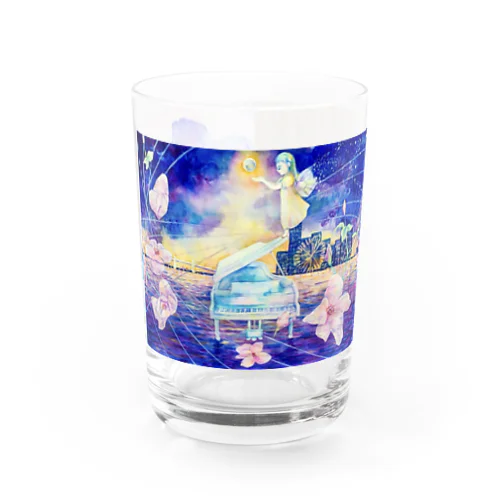 ピアノと横浜の海・紫陽花の花びら Water Glass