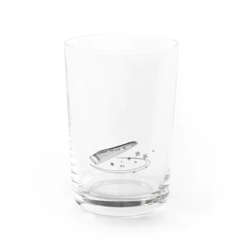 箏と桜（黒線） Water Glass