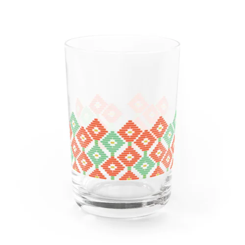 【 オサンポ 】レトロなこぎん刺しグラス (オレンジ×緑) Water Glass