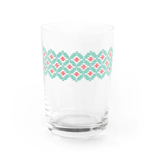 【 花畑 】レトロなこぎん刺しグラス (ミント×ピンク) Water Glass