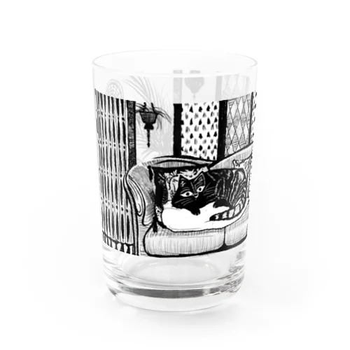 版画風のんびり猫ちゃん（色のうすい飲み物用） Water Glass