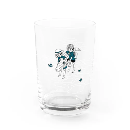 ワニと海水浴・青 Water Glass