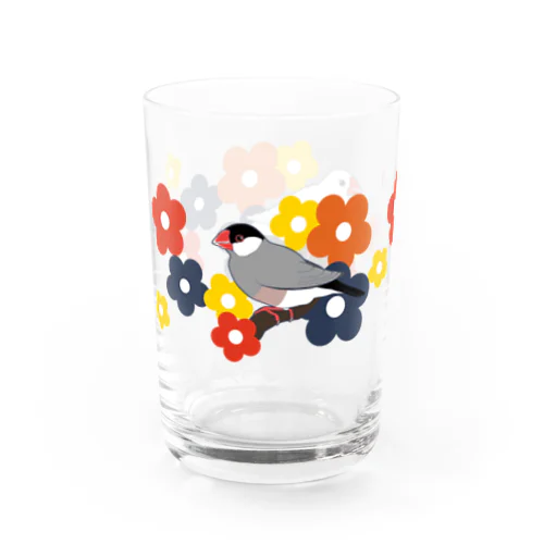 文鳥と花柄③ Water Glass