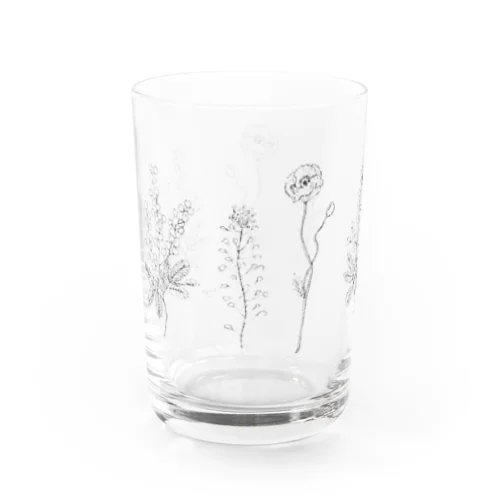 ミモザ・ナズナ・ポピー　モノクロ Water Glass