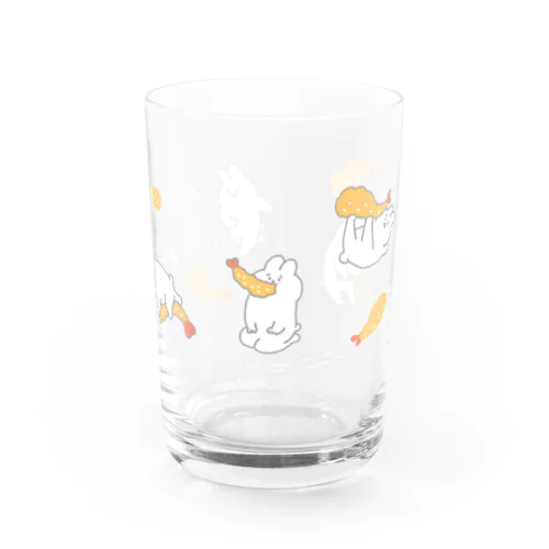 うさぎとエビフライが飛び交うグラス Water Glass