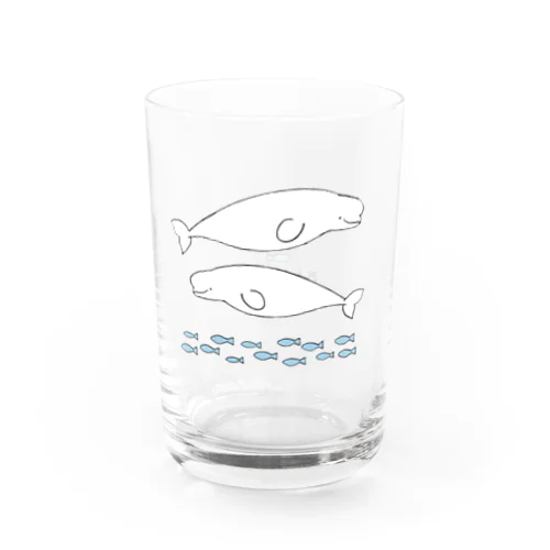 Beluga whales のんびりベルーガとさかなたち Water Glass