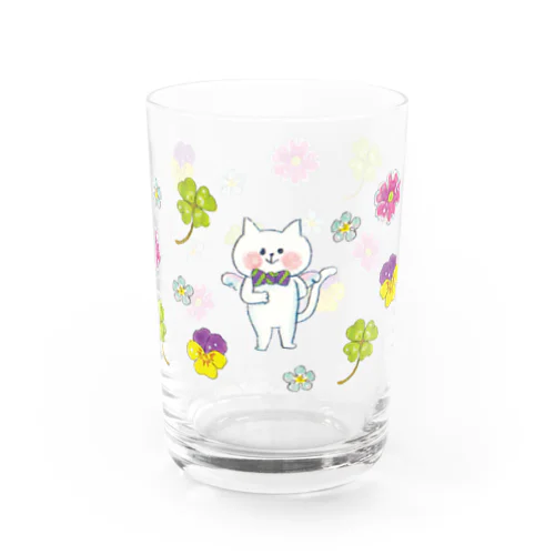 お花とネコちゃん（男の子） Water Glass