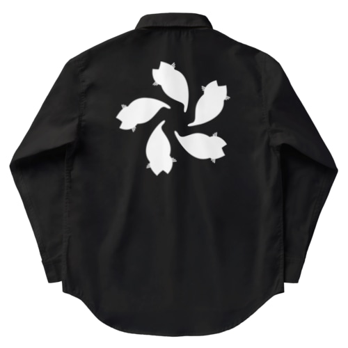 動物家紋。H.T.さくら5ネコ　白 Work Shirt