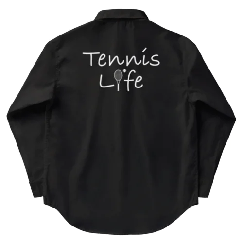 テニス・TENNIS・ライフ・筆記白文字・アイテム・デザイン・ラケット・ガット・イラスト・スポーツ・Tシャツ・サーブ・男子・女子・かっこいい・かわいい・選手・画像・ボール・王子・応援 ワークシャツ