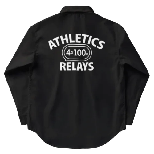 4×100mリレー・リレー競走・白・陸上競技・400メートルリレー走・デザイン・Tシャツ・陸上部・男子・女子・ジュニア・入賞・有力・確実・候補・有望・応援・精神力・集中力・日本人・陸上魂 Work Shirt