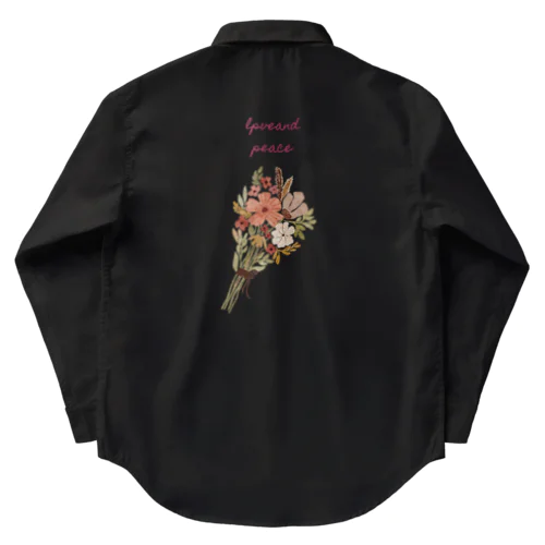 花束柄loveandpeace Work Shirt