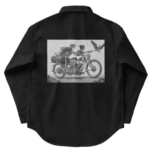 バイクとドクロ（黒メイン） Work Shirt