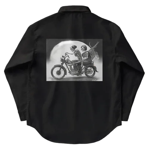 バイクとガイコツ（黒メイン） Work Shirt