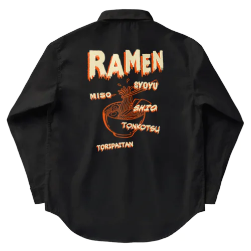 【バックプリント】ホラーデザインチックなラーメン Work Shirt