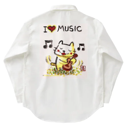 ウクレレねこちゃん （ギターねこちゃん）ukulele kitty guitar kitty ワークシャツ