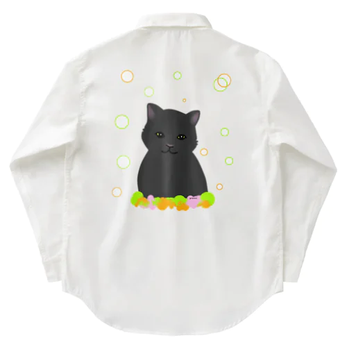 癒し猫 黒猫 ワークシャツ
