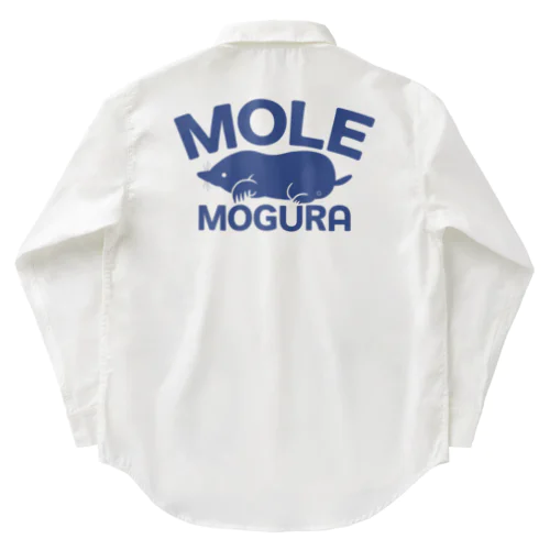 モグラ・青・横全体・MOGURA・MOLE・グッズ・イラスト・デザイン・土竜・動物・Tシャツ・トートバック・アイテム・かわいい・モグラグッズ・ステイホーム・土の中・穴掘り・土遊び・モグラ生活・オリジナル（C） Work Shirt