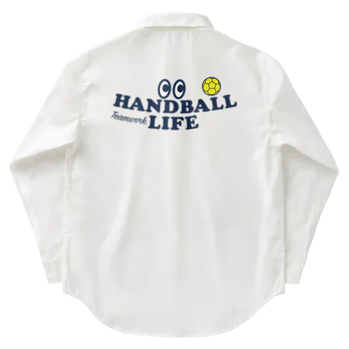 ハンドボール・目玉・HANDBALL・デザイン・Tシャツ・送球・男子・女子・得点・ボール・選手・ポジション・応援・スポーツ・かっこいい・かわいい・ステップシュート・有望・確実 ワークシャツ