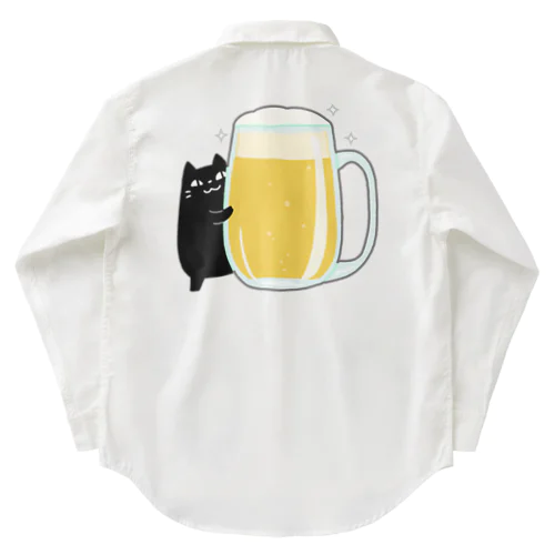 美味しいビールをゲットしてご満悦の黒猫 Work Shirt