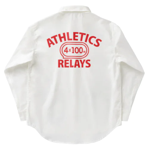 4×100mリレー・リレー競走・赤・陸上競技・400メートルリレー走・デザイン・Tシャツ・陸上部・男子・女子・ジュニア・入賞・有力・確実・候補・有望・応援・精神力・集中力・日本人・陸上魂 Work Shirt