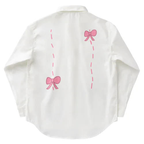 手縫い風りぼんシャツ・なみなみピンク Work Shirt
