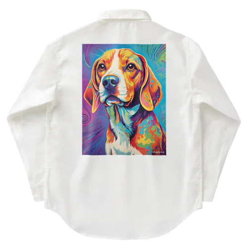アーティスティックなビーグル犬 ワークシャツ