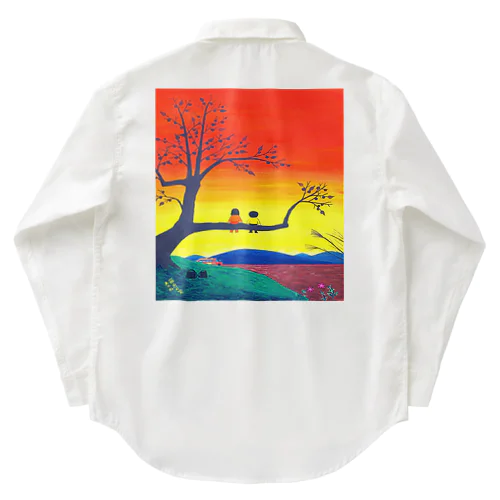 アートとメルヘンと創作の森　ノスタルジック　絵画　茜色の空　秋野あかね ワークシャツ